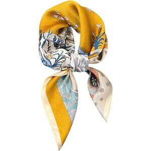 Pure Mulberry Yellow Flowers Square Scarf Women Soft Head Neck Scarf Gift Packed